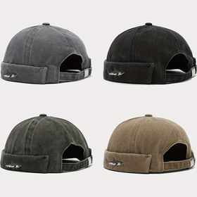 Resim Uniseks Köpekbalığı İşlemeli Kenarsız Şapka - Ayarlanabilir Kayışlı Vintage Yıkanmış Sokak Stili Hip-Hop Şapkası, Siyah, Gri ve Kahverengi Seçenekleri Mevcut 