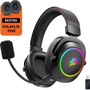 Resim Gamebooster WBH44 Rgb Kablosuz 2.4g+Bt Siyah Oyuncu Kulaklığı 
