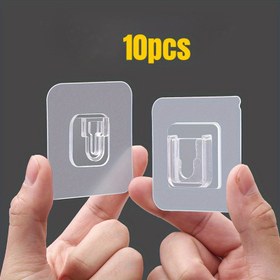 Resim 10 Adet Modern Şeffaf Plastik Yapışkanlı Kancalar, Kilitli Tokalı Duvara Monte Priz Tutucu, Matkap Gerektirmeyen Dikişsiz Banyo & Kapı Düzenleme Hızlı Bağlantı Elemanı, Kolay Kurulum Yardımcı Kancalar, Yardımcı Kancalar 