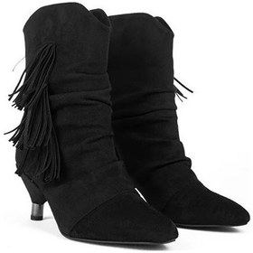 Resim Pine Cone K222 Kadın Süet Topuklu Püsküllü Bot Siyah Siyah 