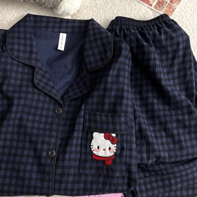 Resim Pijama Kadınlar Bahar ve Sonbahar Sevimli Kedi Pop Uzun Kollu Pantolon Kıyafet Giyilebilir Sevimli Karikatür Tatlı Ev Kıyafetleri Seti İki Parça Kadın 