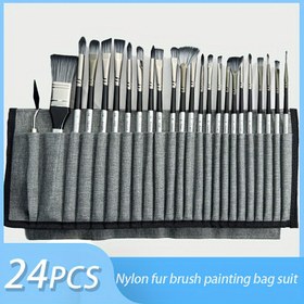 Resim 24 Parça Premium Boya Fırça Seti Tuval Çantası ile - Yıkanabilir, Geniş Uçlar Sulu Boya & Yağlı Boya için - Dayanıklı Ahşap Saplar 
