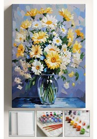 Resim Sayılarla Boyama Seti Numaralı Tuval Fırça Boya Dahil Kasnaklı Set 40x50 Cm - Vazoda Papatyalar 