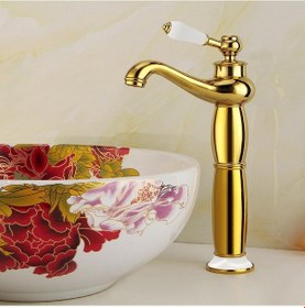 Resim Fause Yüksek Çanak Rustik Lavabo Bataryası Vintage Altın Ksl100-G 