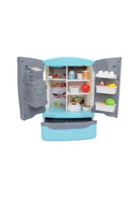 Resim Buharlı Ve Işıklı Oyuncak Buzdolabı Seti - 30+ Parça Mutfak Aksesuarlı Büyük Boy Evcilik Seti - Mavi 