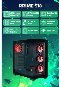 Resim Game Garaj Prime-S13 R7-7800X3D 32 GB 1 SSD RTX5060Ti Free Dos Oyuncu OEM Paket 