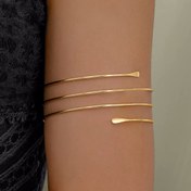 Resim 1 Adet Minimalist Geometrik Metal Bilezik - Altın Tonlu Ayarlanabilir Katmanlı Açık Bangle, Kadınlar için Günlük ve Tatil Takısı, Gündelikten Resmiye Kıyafete Uygun, Yıl Boyu Aksesuar, Günlük Kullanım Bileziği, Çağdaş Kol Takısı, Basit Şık Tasarım 