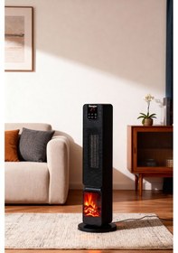 Resim Hoogar German 2701 L Black Oled Şömineli Ekran Dijital Göstergeli Kule Tipi Seramik Hızlı Isıtıcı 