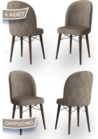 Resim Canisa Bika Serisi 4 Adet Cappucino Mutfak Sandalyesi Ceviz Gürgen Ayaklı 1. Sınıf Babyface Kumaş Sandalye Cappucino Ayaklar Ceviz 