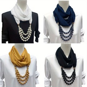 Resim Şık Polyester Şifon Eşarp - Kadınlar için Çok Yönlü Dekoratif Şal, Düz Renk, Örgü El Sanatçılığı, Dışarı Çıkarken İdeal, Aksesuar|Şık Aksesuar|Polyester Eşarp 