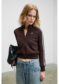 Resim Grimelange Repeta Kadın Dik Yakalı Nakış Detaylı Fermuarlı Slim Fit Kahverengi Ceket Kahverengi 