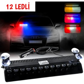 Resim Carub Araç Içi Çakar Cama Vantuzlu Çakmaklık Girişli 12 Ledli Kırmızı Mavi Çakar Lamba 