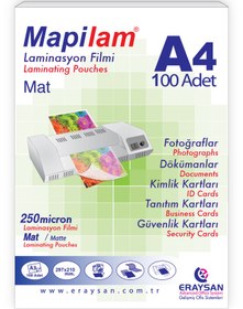 Resim MAPİLAM 250 MİCRON MAT LAMİNASYON FİLMİ (A4) 100 LÜ 