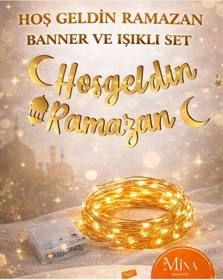 Resim Mina Souvenir Hoş Geldin Ramazan Banner + 3 Metre LED Işık | Ramazan Süsleme Seti 