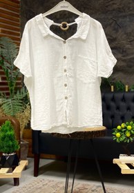 Resim sahnemoda Sırt Tahta Halkalı Yakalı Salaş Keten Bluz 