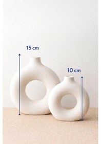 Resim Mevidecor Halka Vazo 15 Cm & 10 Cm Modern Dekoratif Yuvarlak Çember Vazo Salon Masa Üstü Obje Beyaz 