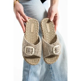 Resim Slipcat Kadın Toka Detaylı Hasırlı Ev Terliği Dış Mekan Terliği 