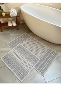 Resim Tapis Bukle Doğal Pamuklu 2'li Banyo Paspas & Halı Seti 60x100+50x60 Cm - Gri Gri 