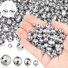 Resim 100/50/30/20 adet Disko Topu Boncuklar, 4 Boyut Yansıtıcı Fasetli Ayna Topu Boncuğu, Gümüş Rengi Mini Disko Topu Boncuklar Bilezik Anahtarlık Takı Yapımı DIY El Sanatları Aksesuarları, Parti Dekorasyonu Hediye 6/8/10/12mm 
