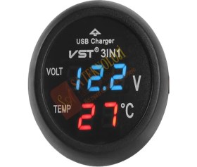Resim Sateknoloji Araç Voltmetre Termometre USB 3in1(Mavi Kırmızı) 