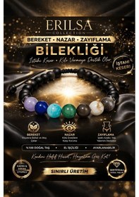 Resim Sertifikalı Doğal Taş Nazar Koruma Bilekliği Bereket Enerji Bilek Çok Renkli 