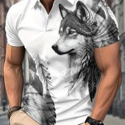 Resim Erkekler için Yazlık Kısa Kollu Polo Gömlek, Rahat 3D Baskılı Kurt Tasarımı, Spor Stil, Yaz için Mükemmel. 