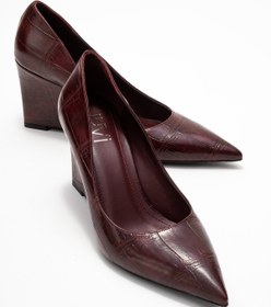 Resim LuviShoes PUERA Bordo Baskı Sivri Burunlu Kadın Dolgu Topuklu Ayakkabı 