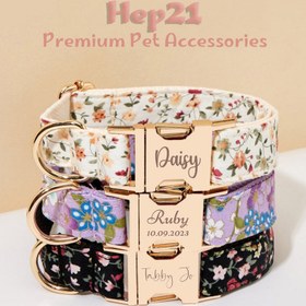Resim Dog Collar Named Floral Patterned Collar 703954 - Blue Leash + Bow Tie + Strap / L 