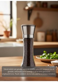 Resim Lüks Çelik Kapaklı Cam Tuz Ve Karabiber Değirmeni 19 Cm Modern Baharat Öğütücü Şeffaf 