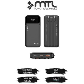 Resim 10000 Mah 22.5w Süper Hızlı Şarj Dahili Kablolu Dijital Led Göstergeli Pd Ve Qc 3.0 Powerbank Mt4310 Siyah 