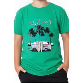 Resim Panios Kids Summer Van Baskılı Erkek Çocuk Yuvarlak Yaka Kısa Kollu T-shirt Yeşil 