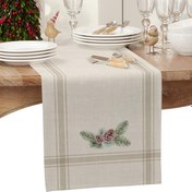 Resim 1 adet Pamuklu Masörtü, Kış Çam Ağacı Tasarımı, %100 Dokuma Pamuklu Dikdörtgen Mas Örtüsü, Yemek, Düğün, Çiftlik Dekoru için Çeşitli Boyutlarda Mevcut 