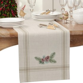 Resim 1 adet Pamuklu Masörtü, Kış Çam Ağacı Tasarımı, %100 Dokuma Pamuklu Dikdörtgen Mas Örtüsü, Yemek, Düğün, Çiftlik Dekoru için Çeşitli Boyutlarda Mevcut 