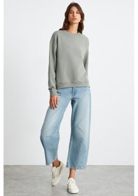 Resim Grimelange Maıja Kadın Bisiklet Yaka İçi Polarlı Oversize Fit Basic Açık Haki Sweatshirt Açık Haki 
