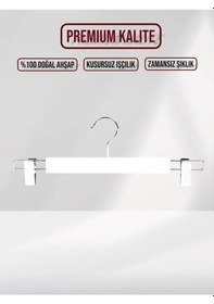 Resim Beyaz Ahşap Pantolon Etek Askısı Gümüş Kancalı 10 Adet Beyaz 