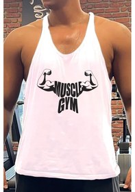 Resim Muscleg Gym Fitness Tank Top Sporcu Atleti Beyaz 