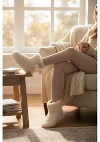 Resim Lela Yumuşak Dokulu Peluş Ponponlu Bayan Panduf 6722003 Ekru 