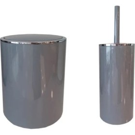 Resim Primanova Lenox 6lt Gri Çöp Kovası ve Tuvalet Fırçası 