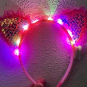 Resim Nessiworld Kenarları Dantelli Fuşya Pullu Payetli Led Işıklı Kedi Kulak Taç 17x19 cm 