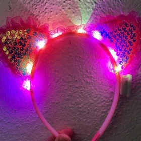 Resim Nessiworld Kenarları Dantelli Fuşya Pullu Payetli Led Işıklı Kedi Kulak Taç 17x19 cm 
