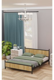 Resim Metalia Gm 305 Modern Çift Kişilik Ahşap Metal Siyah Atlantik Çam Karyola 160x200 