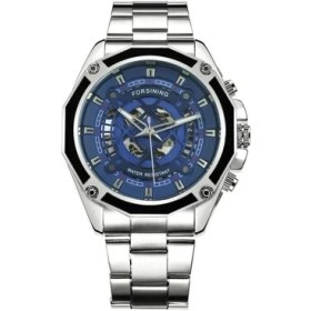 Resim Hanyang Gümüş Mavi Forsınıng Altın Saatler Erkek 2020 Otomatik Mekanik Lüks Izle Erkekler Askeri Paslanmaz Çelik Kayış Часы Мужские Спортивные (Yurt Dışından) 