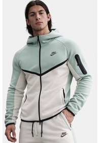 Resim Nike Tech Fleece Full Zip Windrunner Hoodie Kapüşonlu Unisex Sweatshirt Yeşil Krem Yeşil 