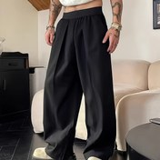 Resim Erkekler için Ultra Gevşek Siyah Günlük Geniş Paça Pantolonlar - Tüm Sezon Rahatlığı, Cepli Sokak Giyimi Eşofman Altı, Polyester Kumaş, Her Gün Stil için Rahat Kesim 