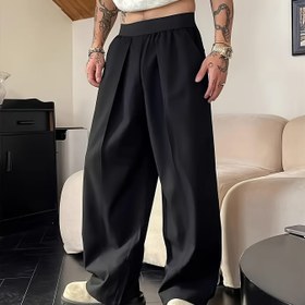 Resim Erkekler için Ultra Gevşek Siyah Günlük Geniş Paça Pantolonlar - Tüm Sezon Rahatlığı, Cepli Sokak Giyimi Eşofman Altı, Polyester Kumaş, Her Gün Stil için Rahat Kesim 