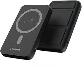 Resim PHILIPS MagSafe İle Uyumlu Kablosuz Powerbank, 5000 mAh, Taşınabilir Şarj Cihazı, Stand Özellikli, USB-C ve USB-A Çıkışlı, Hızlı Şarj, Li-Po, DLP9701C, Akım Korumalı (Siyah) 