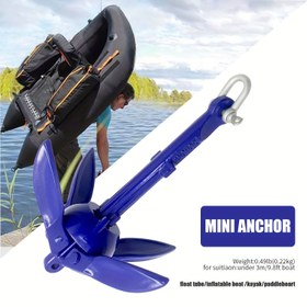 Resim KOETSU Mini Çapa, Küçük Su Araçları, Kano, Kürek Tahtası için - Hafif Alüminyum Alaşım, 222.26g, Katlanır Dört Kanatlı Tasarım, Mavi (1 Paket) 