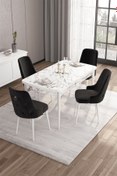 Resim Canisa Concept Are Serisi 80x132 Açılabilir Beyaz Mermer Desen Masa Takımı Ve 4 Siyah Sandalye 