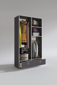 Resim Kenzlife Giysi Dolabı 2 Bölmeli 2 Çekmeceli Bedri 182*100*42 Gri Dolap Kapaksız 