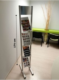 Resim Özfiliz Mağaza Ekipmanları Alüminyum Pleksi Broşür Taşıyıcı Broşürlük, 4 Katlı Broşürlük Reklam Tanıtım Stand Afiş 